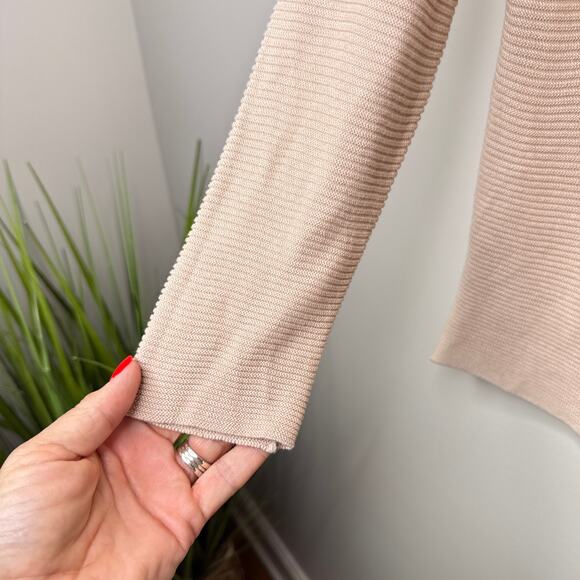 Eileen Fisher XS Tencel Long Sleeve Tan Sweater Mesh & Ribbed Detailing Minimal - Picture 3 of 7